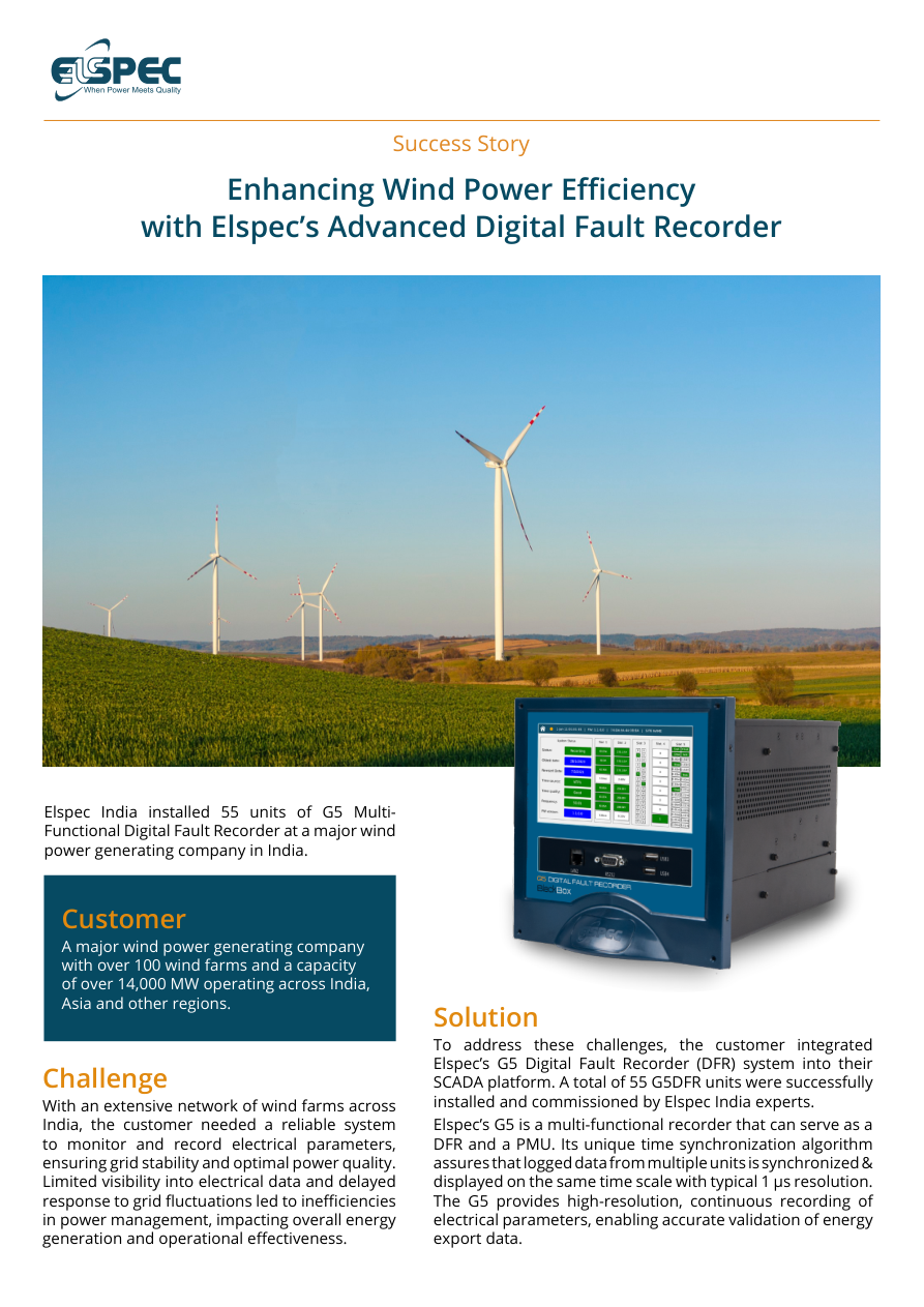 Elspec India Wind Power Success Story